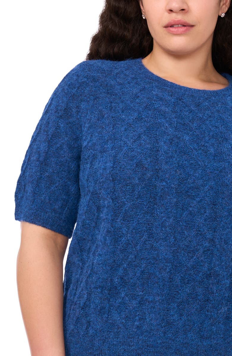 Halogen<sup>®</sup> Fuzzy Cable Stitch Short Sleeve Crewneck Sweater, Alternate, color, Mountain Blue