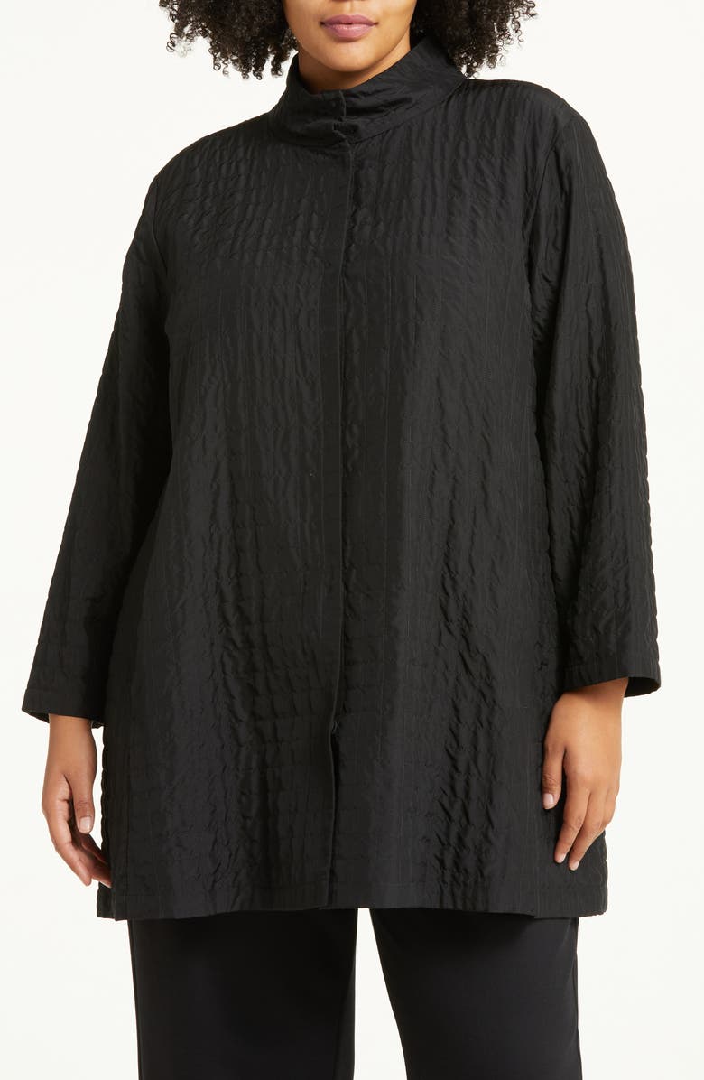 Eileen Fisher Quilted Stand Collar Silk Longline Jacket, Alternate, color, 