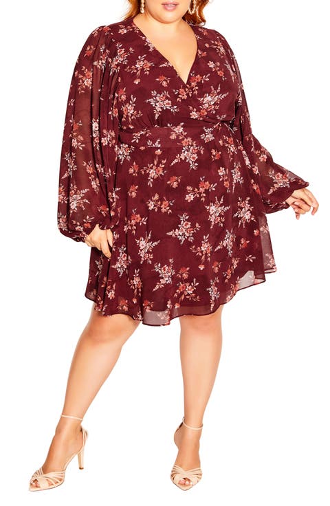 Tallulah Floral Long Sleeve Faux Wrap Dress (Plus Size)
