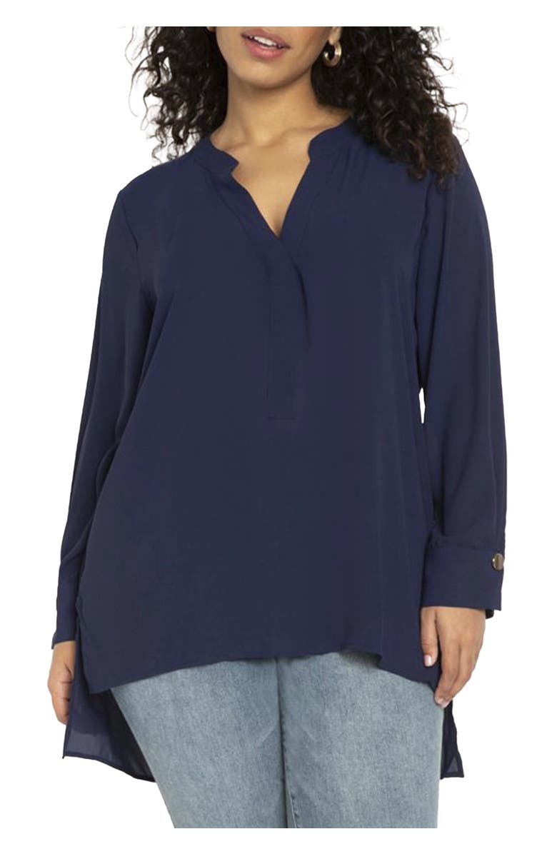 ELOQUII Mandarin Collar Tunic, Main, color, Evening Blue