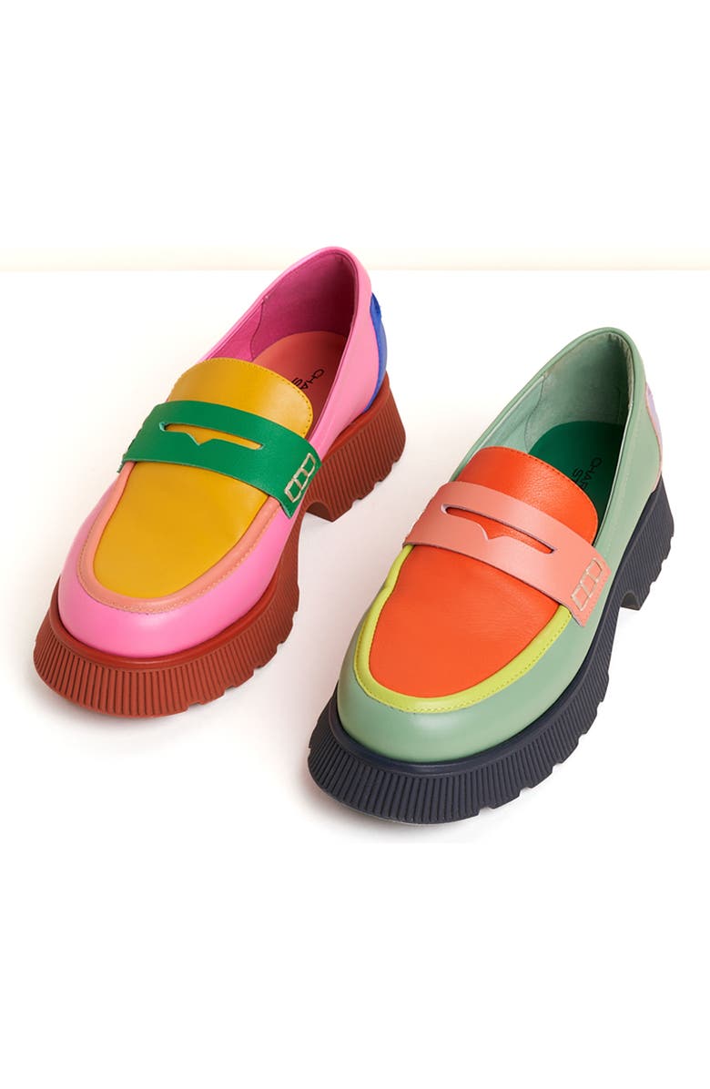 Charlotte Stone Adam Mismatched Lug Sole Penny Loafer, Main, color, Solimar