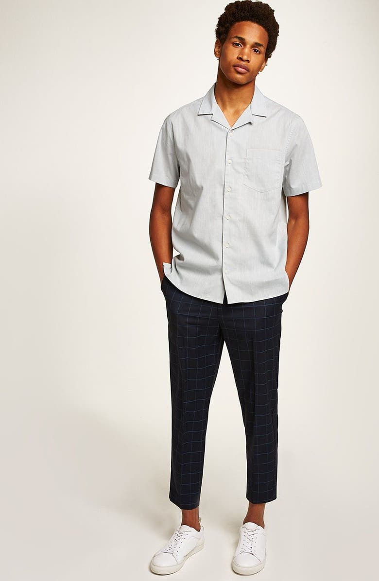 Topman Slim Fit Grid Check Crop Pants, Alternate, color, 