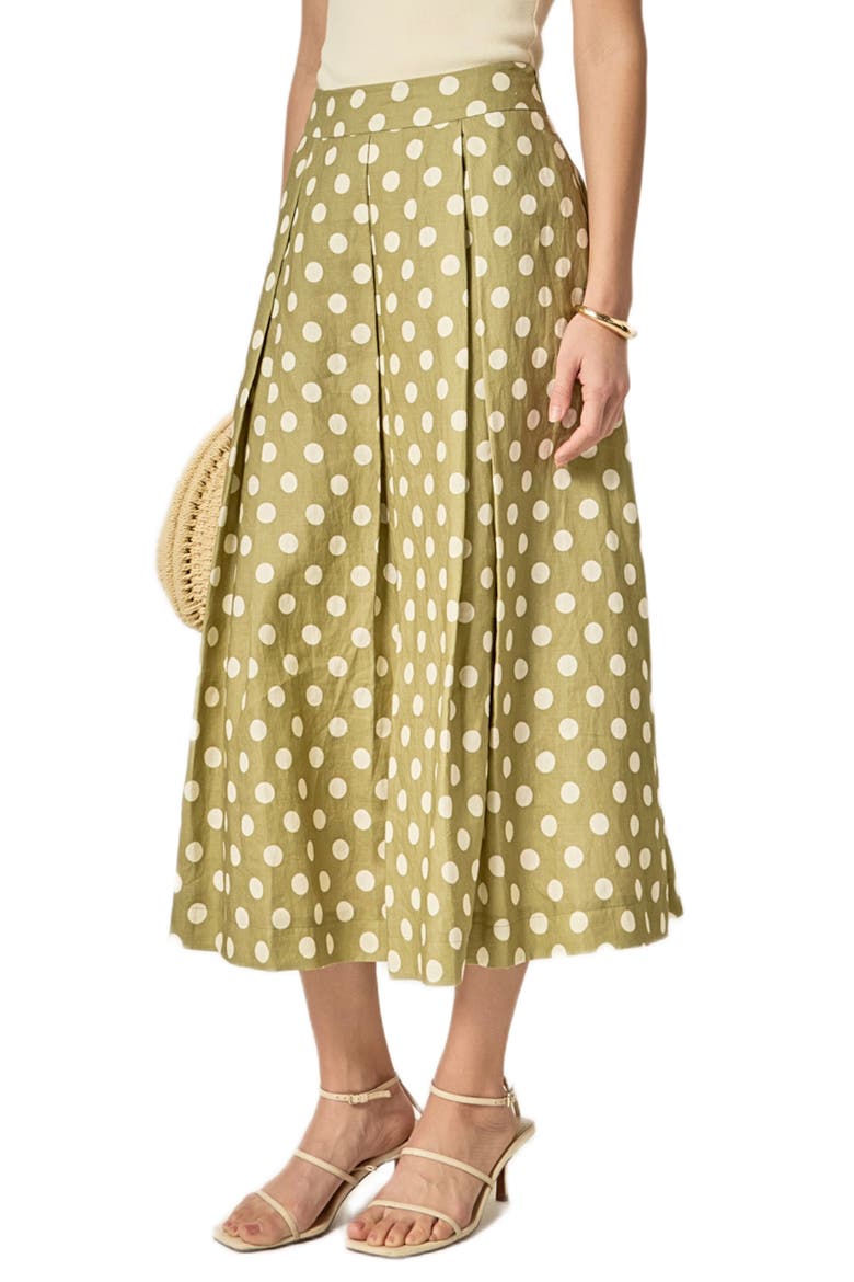 Polka Dot A-Line Linen Skirt, Alternate, color, OLIVE GREEN