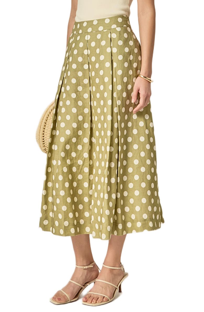 English Factory Polka Dot A-Line Linen Skirt, Alternate, color, Olive Green