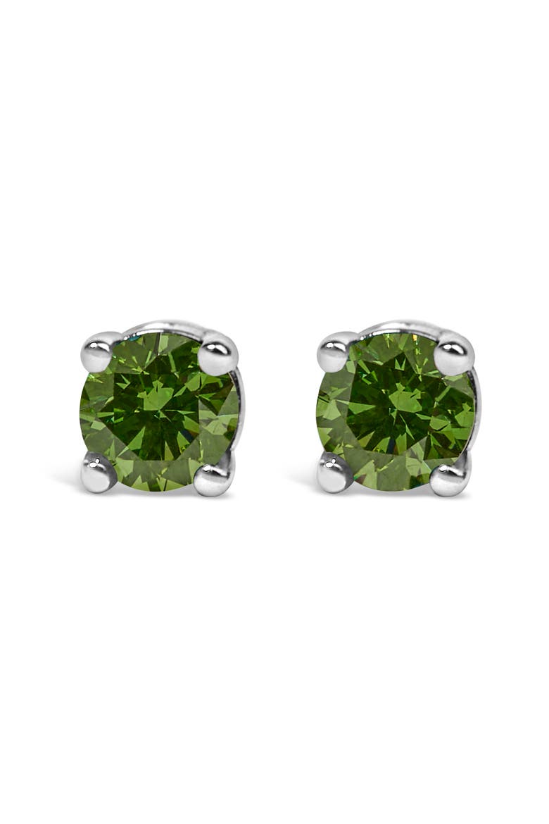 Silver 1/4 Ct Green Diamond Classic Stud Earrings, Main, color, White