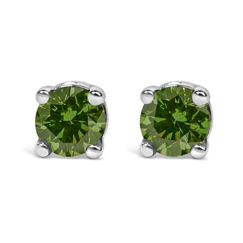 Silver 1/4 Ct Green Diamond Classic Stud Earrings