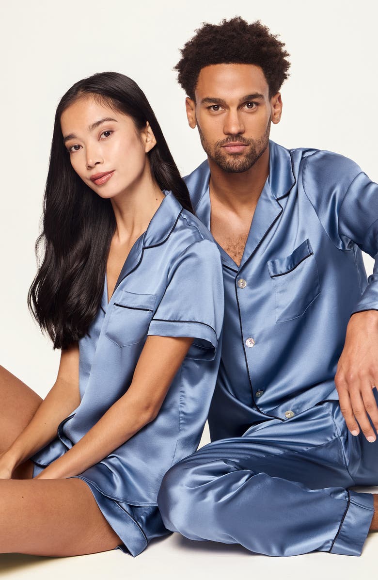 Petite Plume Mulberry Silk Short Pajamas, Alternate, color, Blue