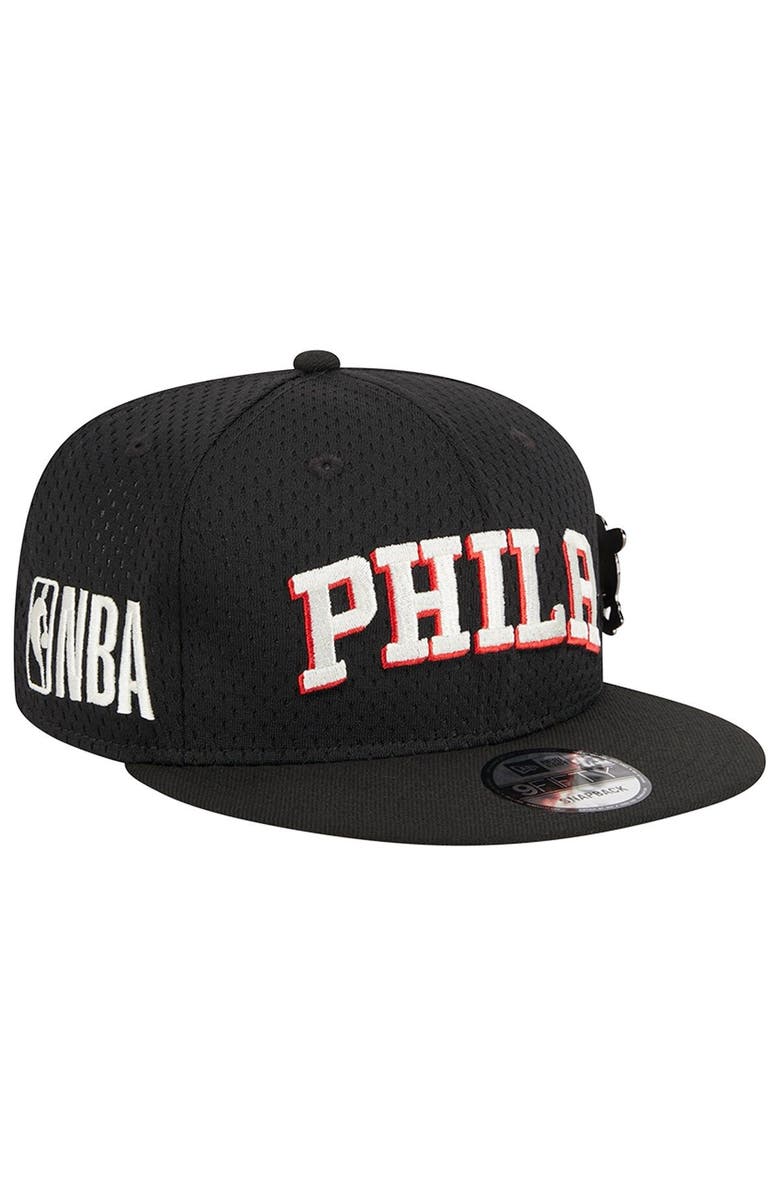 New Era Men's New Era Black Philadelphia 76ers Post-Up Pin Mesh 9FIFTY Snapback Hat, Alternate, color, Black