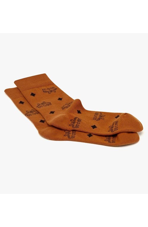 Mcm Monogram Knit Socks In Cognac
