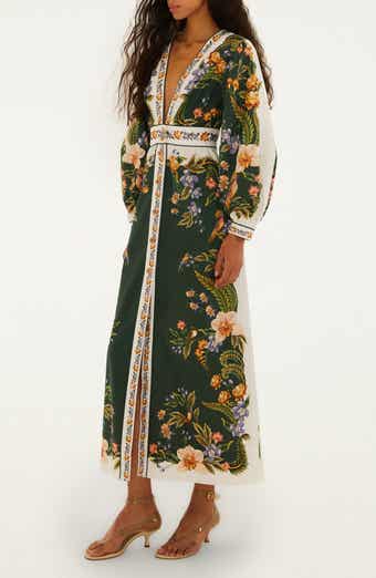 Nature Green Long Sleeve Floral Maxi Dress