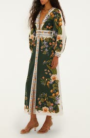 FARM Rio Nature Green Long Sleeve Floral Maxi Dress