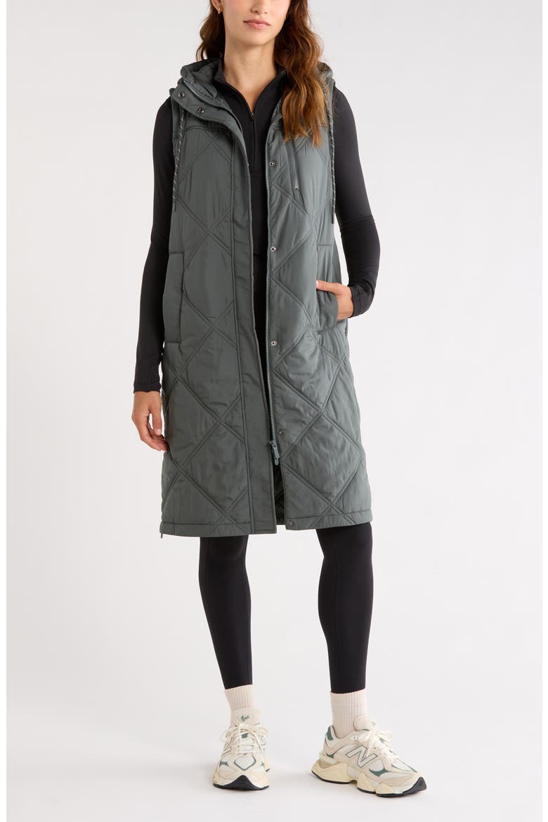 Long Hooded Puffer Vest, Main, color, GREEN URBAN