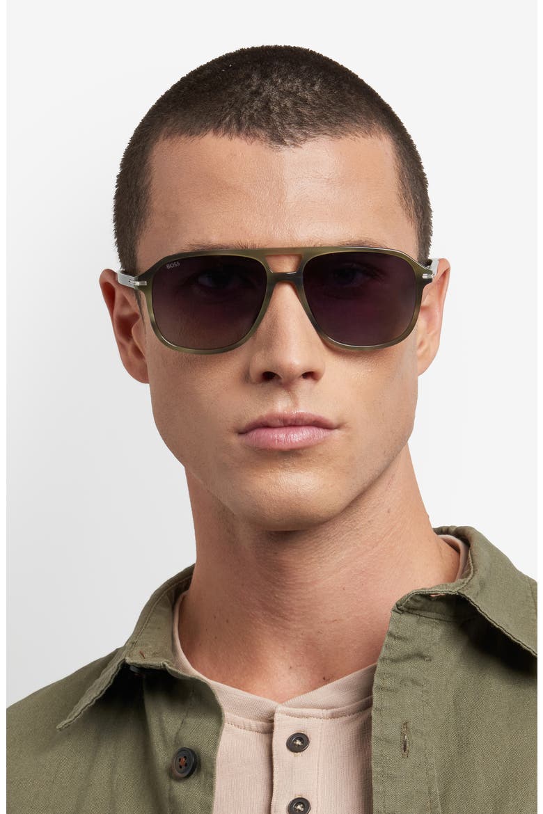 57mm Square Sunglasses, Alternate, color, GREEN HORN/ DARK GREY SF