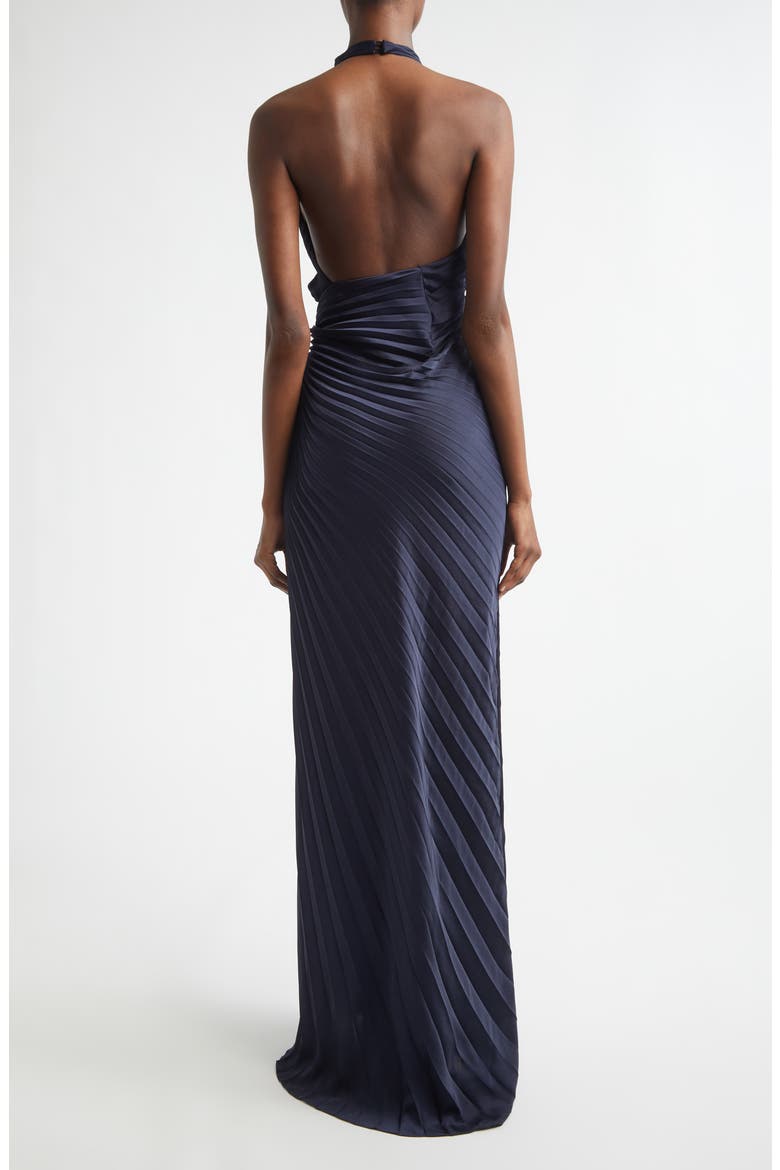 Romy Pleated Halter Gown, Alternate, color, NIGHT BLUE