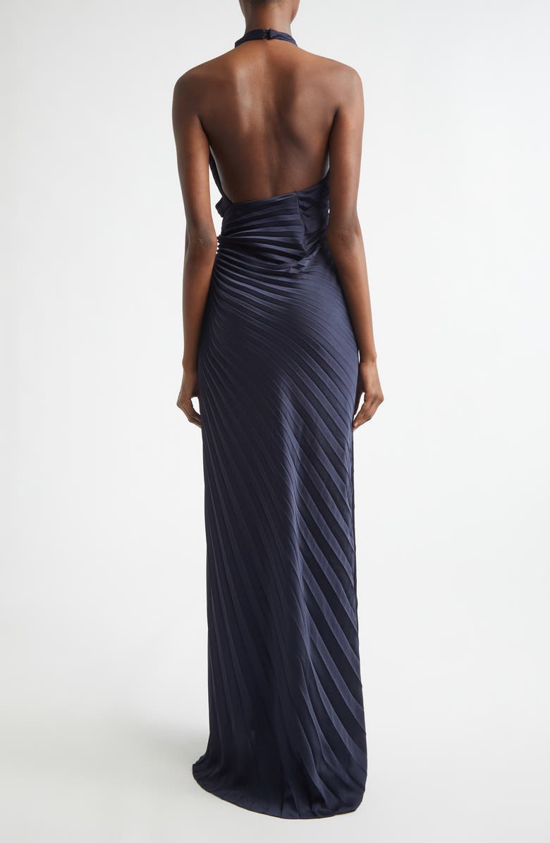 A.L.C. Romy Pleated Halter Gown, Alternate, color, Night Blue