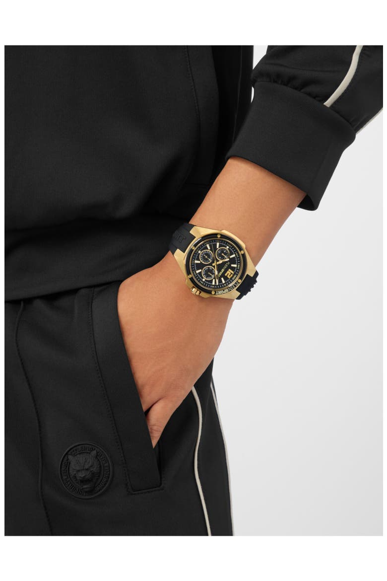 Tigermaster Pro Three Hand Quartz Silicone Strap Watch, 47mm, Alternate, color, GOLD