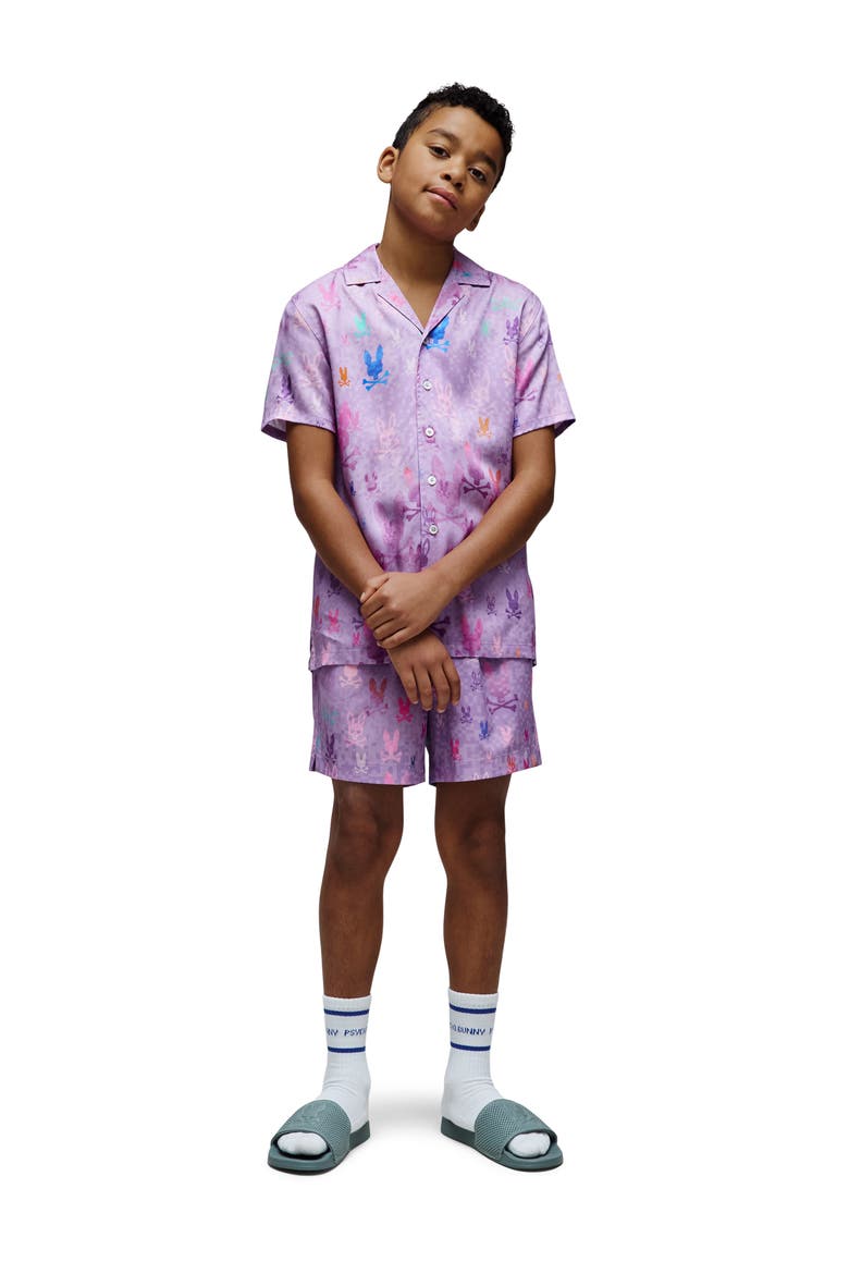 Kids' Bunny Print Camp Shirt, Alternate, color, LAVENDULA