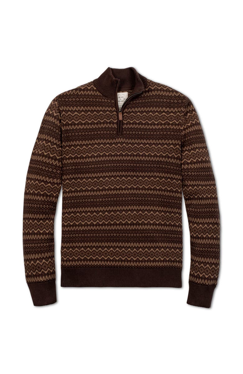Hope & Henry Organic Half Zip Intarsia Pullover Sweater, Alternate, color, Chocolate Fireside Fair Isle