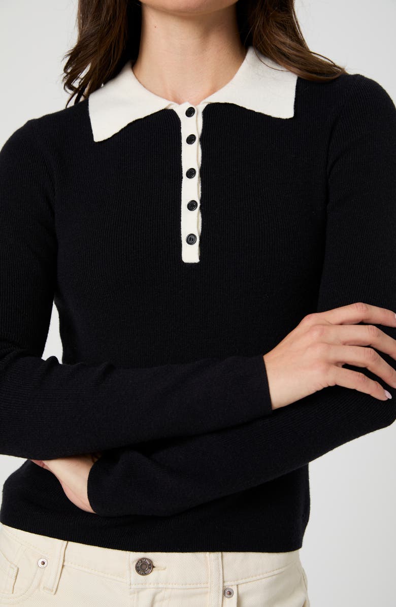 French Connection Contrast Collar Polo Sweater, Alternate, color, Black/ Cream
