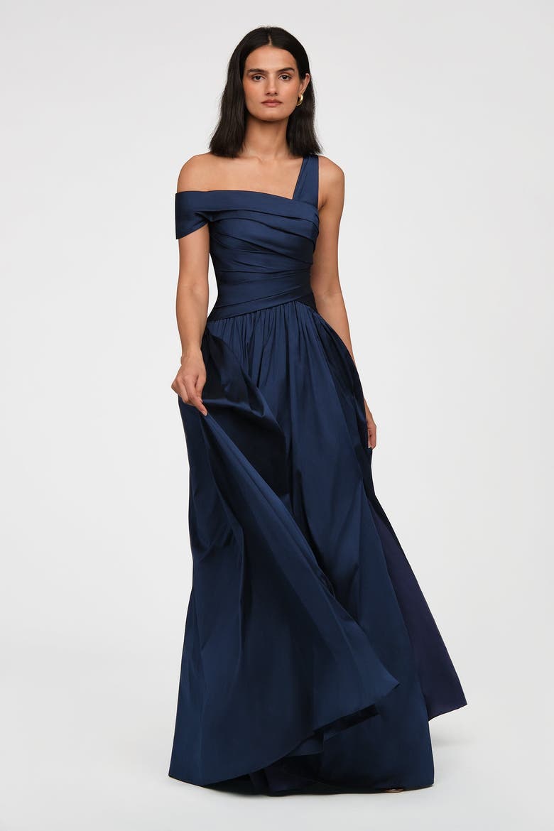 Avery Asymmetric Taffeta Gown, Alternate, color, Nautical Navy
