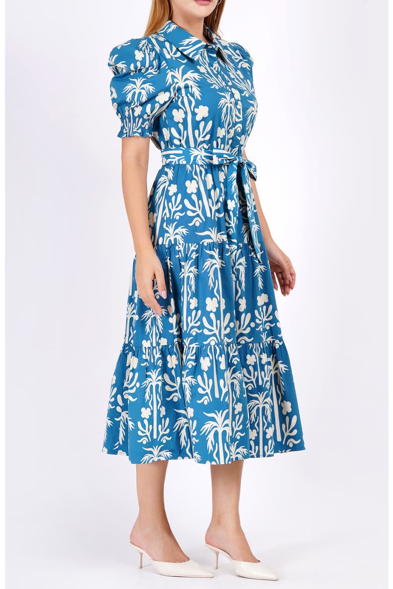 Octavia Puff Sleeve Shirt Dress, Alternate, color, Palm Fields Mykonos Blue