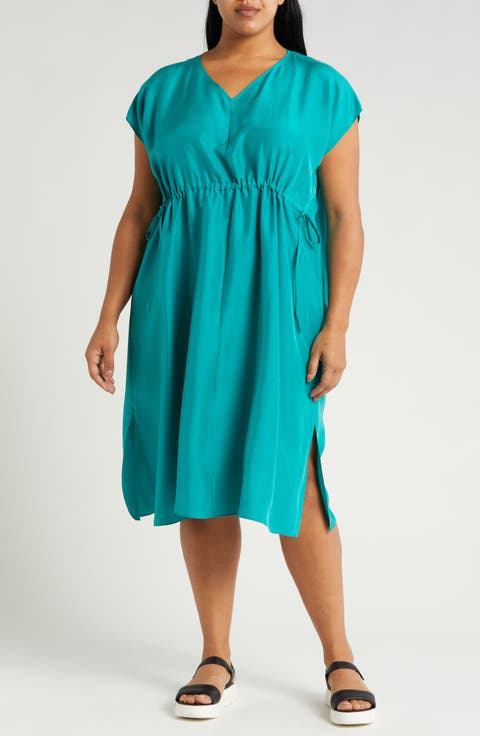 Side Tie Silk Midi Dress