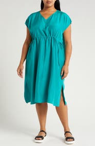 Eileen Fisher Side Tie Silk Midi Dress