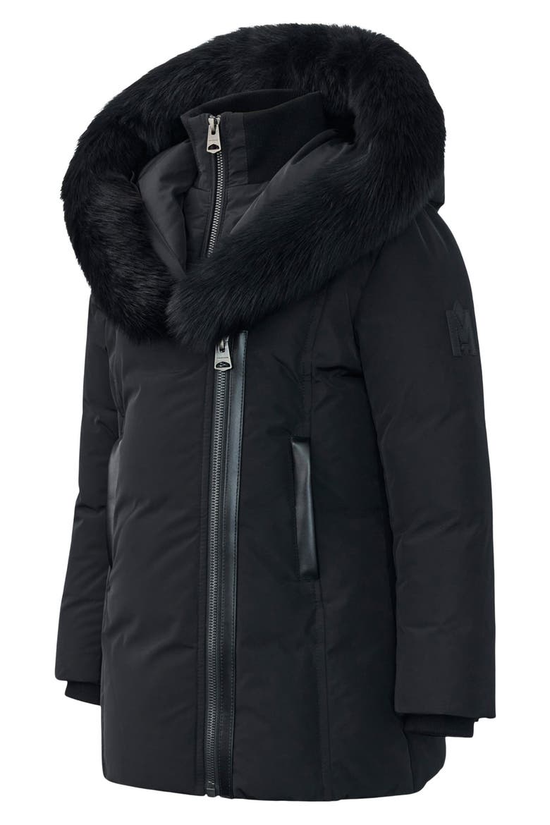 Kids' Leelee Asymmetrical Zip Hooded Down Parka, Alternate, color, BLACK