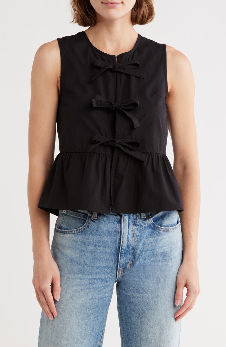 Vigoss Tie Front Peplum Top, Main, color, Black
