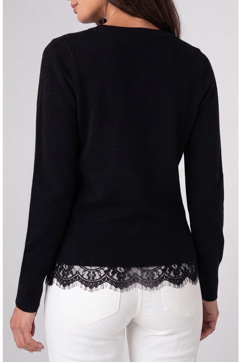 Lace Trim V-Neck Sweater, Alternate, color, BLACK
