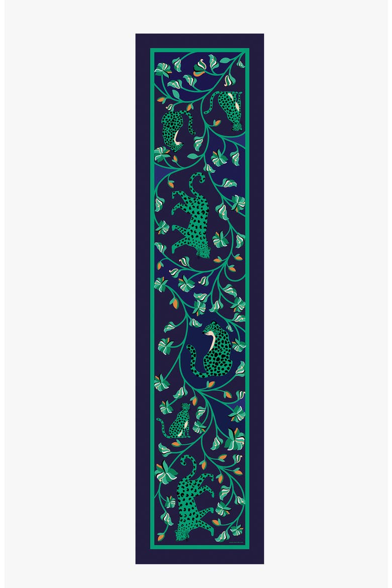 Leopards In The Verdant Wild Oblong Silk Scarf, Main, color, Blue