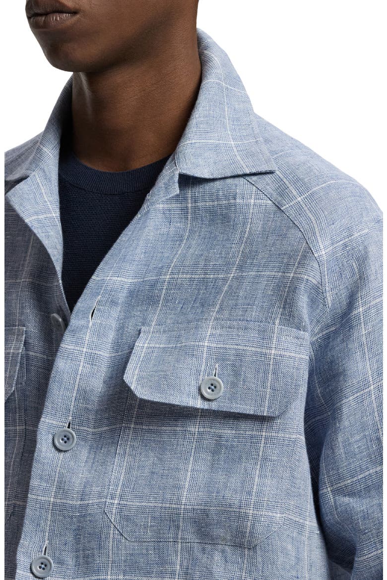 Windowpane Plaid Linen Button-Up Shirt, Alternate, color, BLUE