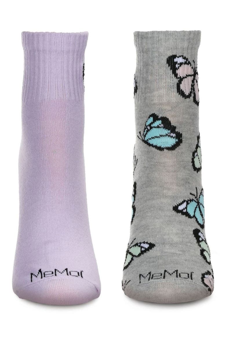 Assorted 2-Pack Decorative Athletic Quarter Socks, Alternate, color, CHARCOAL GRAY/ LAVENDER