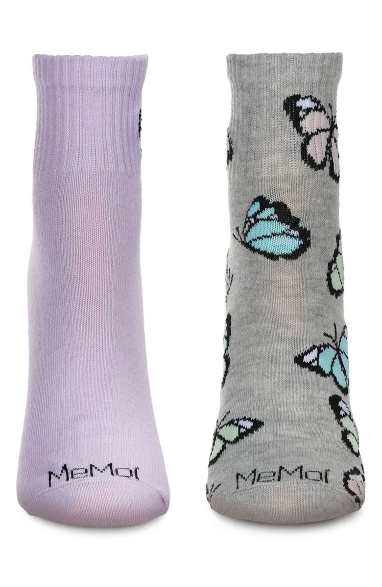 MeMoi Assorted 2-Pack Decorative Athletic Quarter Socks, Alternate, color, Charcoal Gray/ Lavender