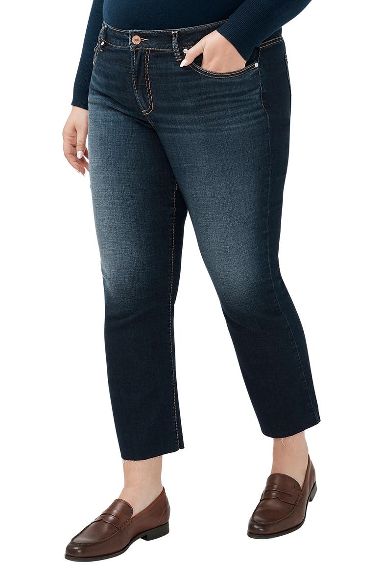 Suki Curvy Raw Hem Mid Rise Kick Flare Jeans, Alternate, color, INDIGO