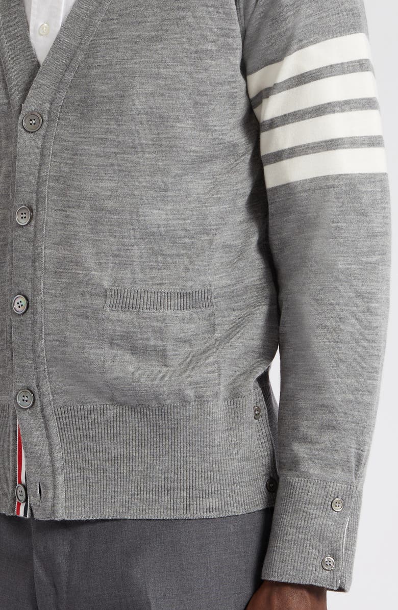 Thom Browne 4-Bar Merino Wool Cardigan, Alternate, color, 058 - Pale Grey