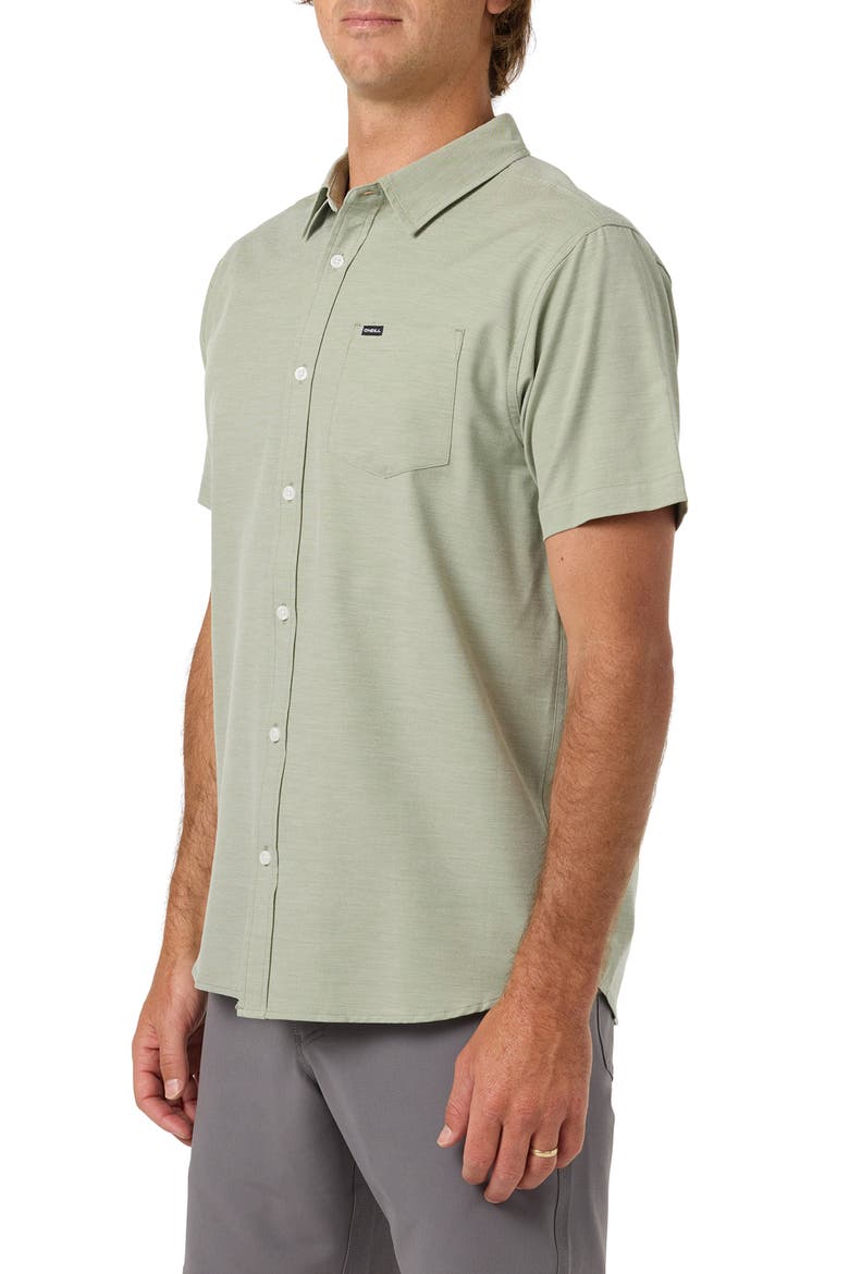 Light Check Short Sleeve Button-Up Shirt, Alternate, color, OIL GREEN