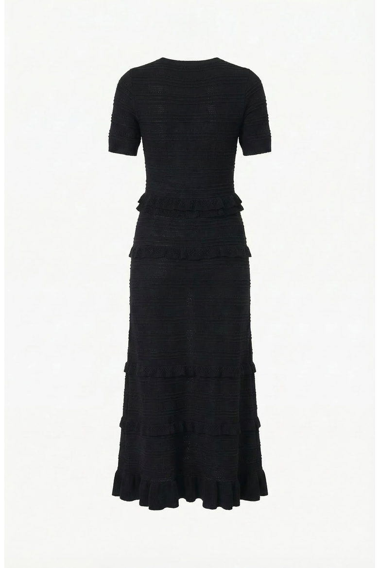 Modenaire Women's Textured Knit Ruffle-Trim Fitted Midi Dress