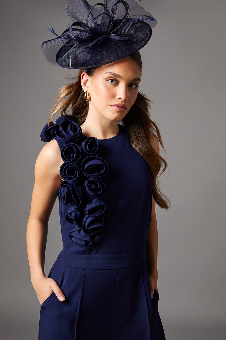 Corsage Detail Pleated Jumpsuit, Alternate, color, Navy