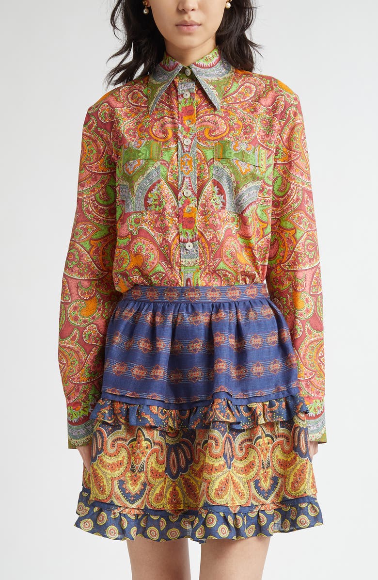 Valentino Garavani Paisley Button-Up Shirt, Main, color, Pink Multi