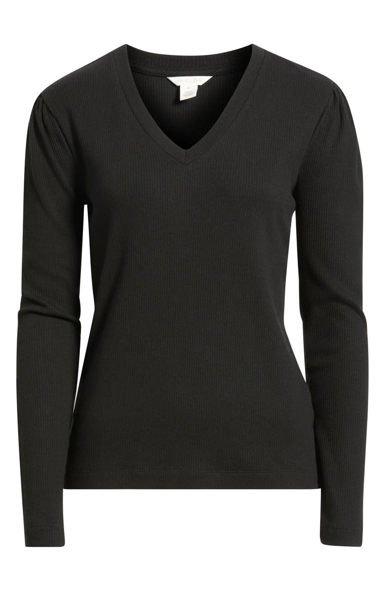 Caslon<sup>®</sup> Long Sleeve Rib T-Shirt, Alternate, color, Black