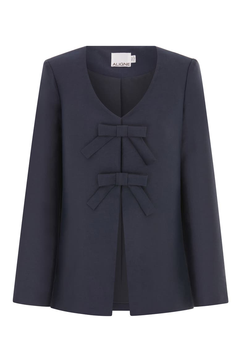 Beau Bow Jacquard Satin Blazer, Alternate, color, NAVY
