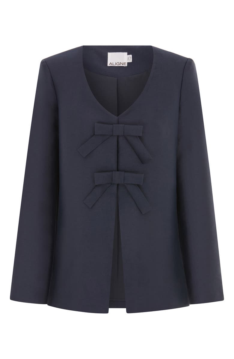 ALIGNE Beau Bow Jacquard Satin Blazer, Alternate, color, Navy