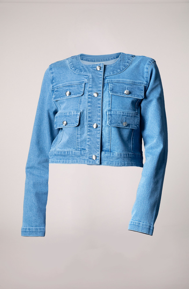 BLUE REVIVAL Sabrina Cropped Recycled Jacket, Alternate, color, Light Stone