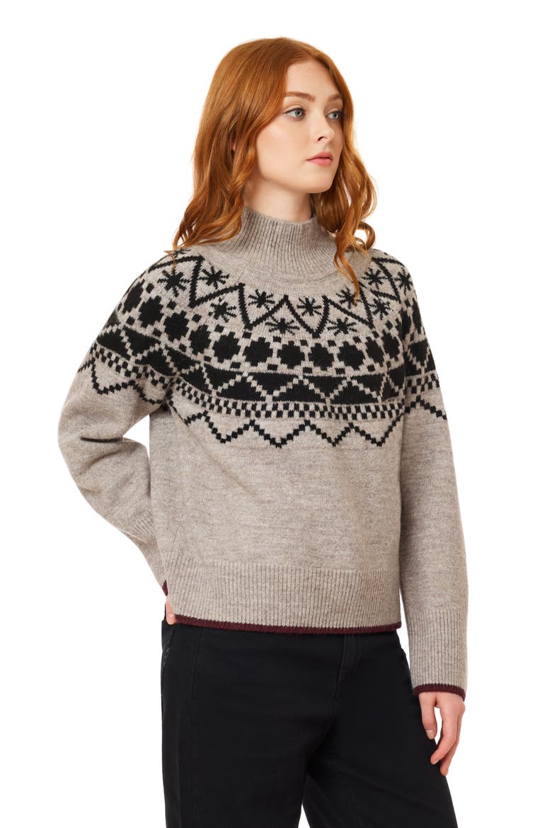 Fair Isle Mock Neck Sweater, Alternate, color, MED BROWN HT/ BLACK NIGHT