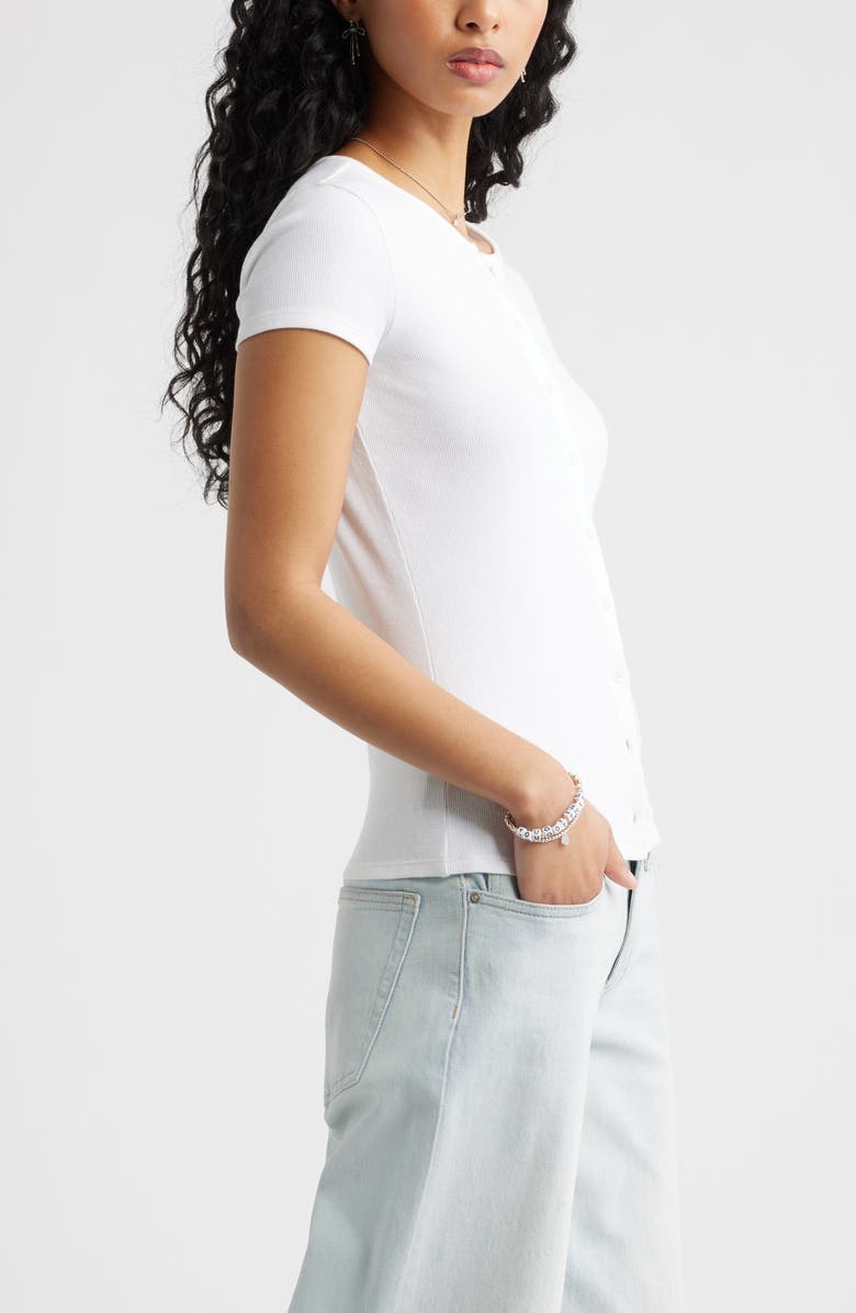 BP. Short Sleeve Rib Knit Cardigan, Alternate, color, White