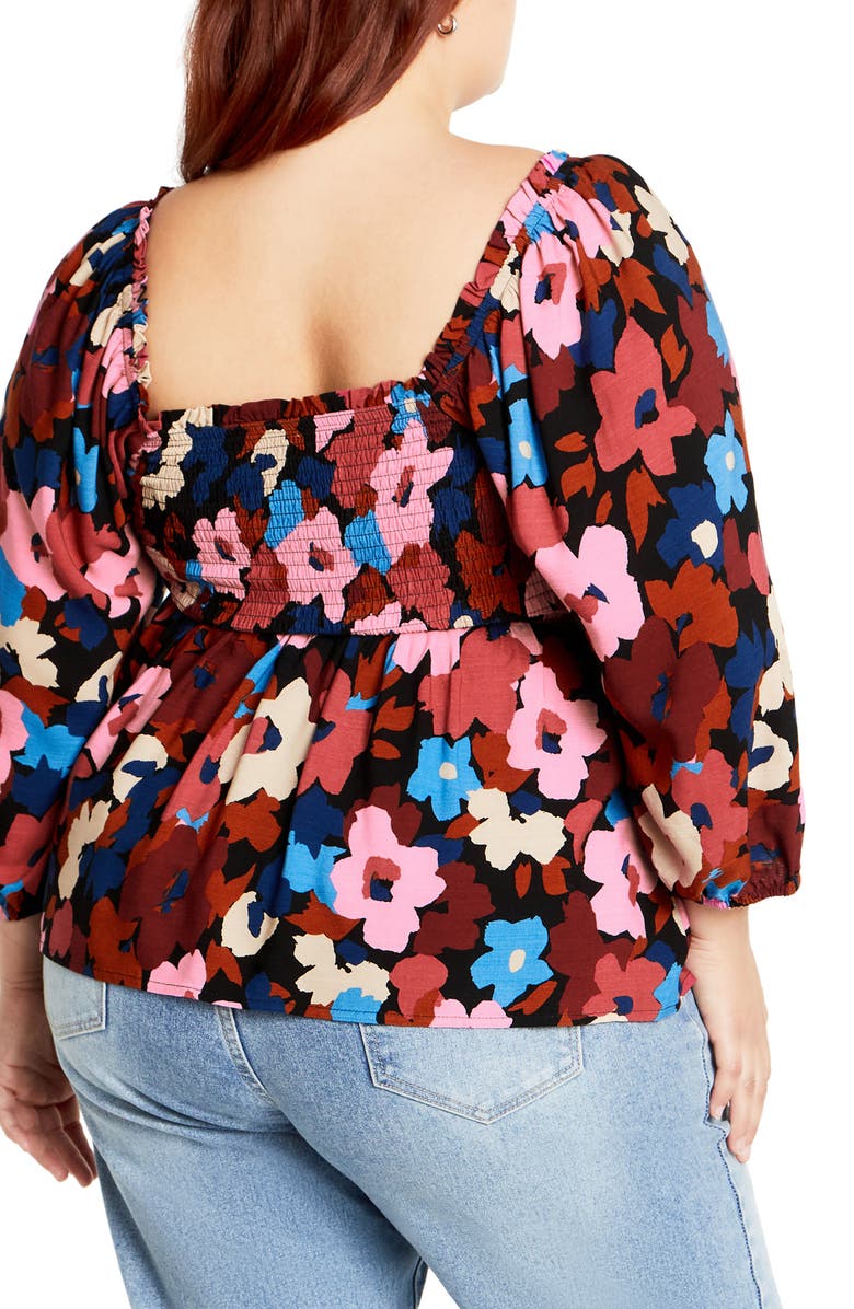 City Chic Poppy Balloon Sleeve Peplum Top, Alternate, color, Sugar Coated