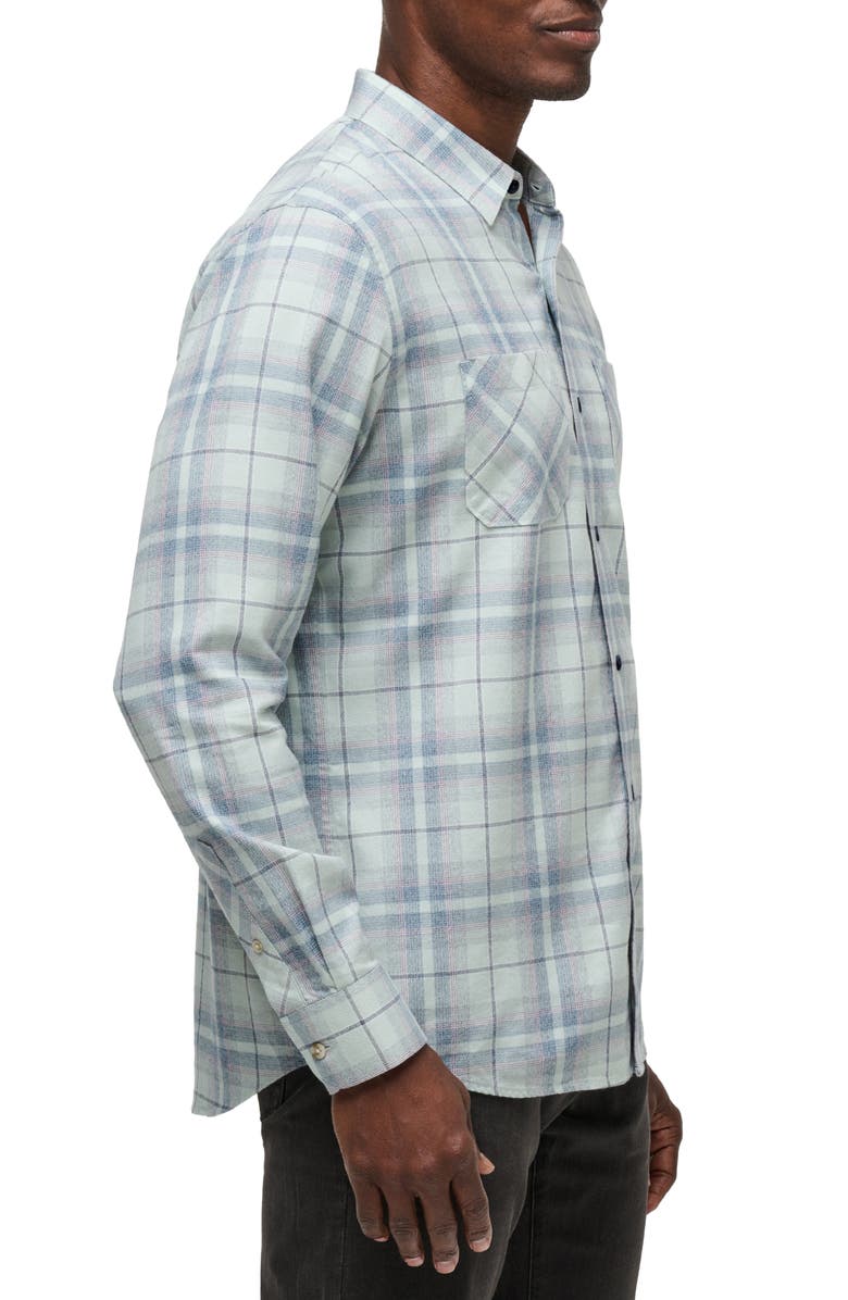 TravisMathew Cloud Plaid Flannel Button-Up Shirt, Alternate, color, Jadeite/Elderberry