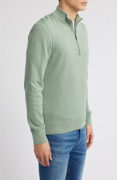 Hugo Boss Boss Ebrando Textured Cotton Half Zip Sweater In Light Green