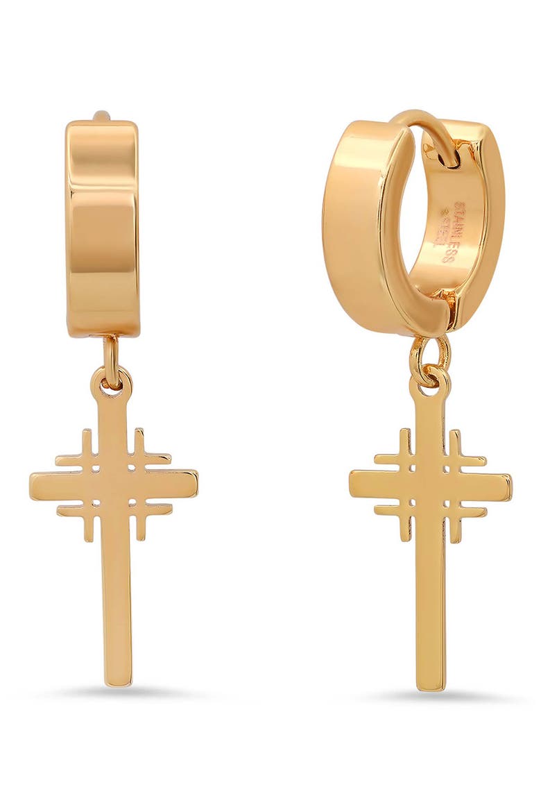 18k Gold Plated Cross Huggie Hoop Earrings, Main, color, GOLD